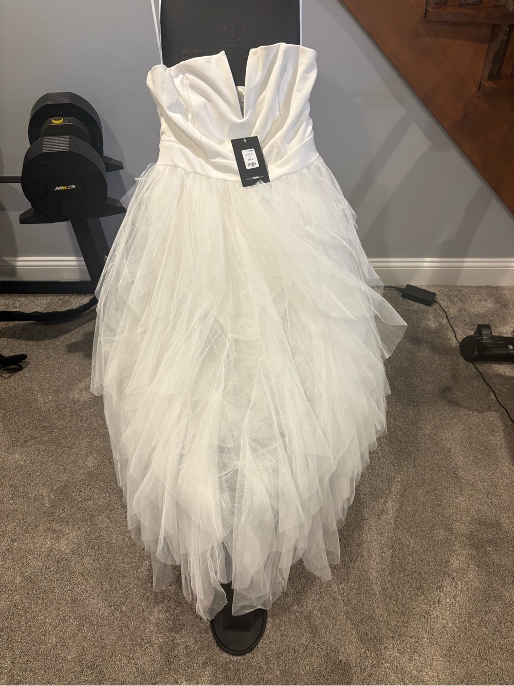 Strapless White Tulle Ball Gown
